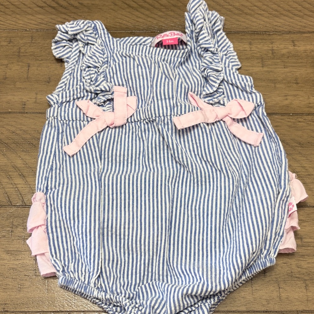 Ruffle Butts Navy and White Striped Romper